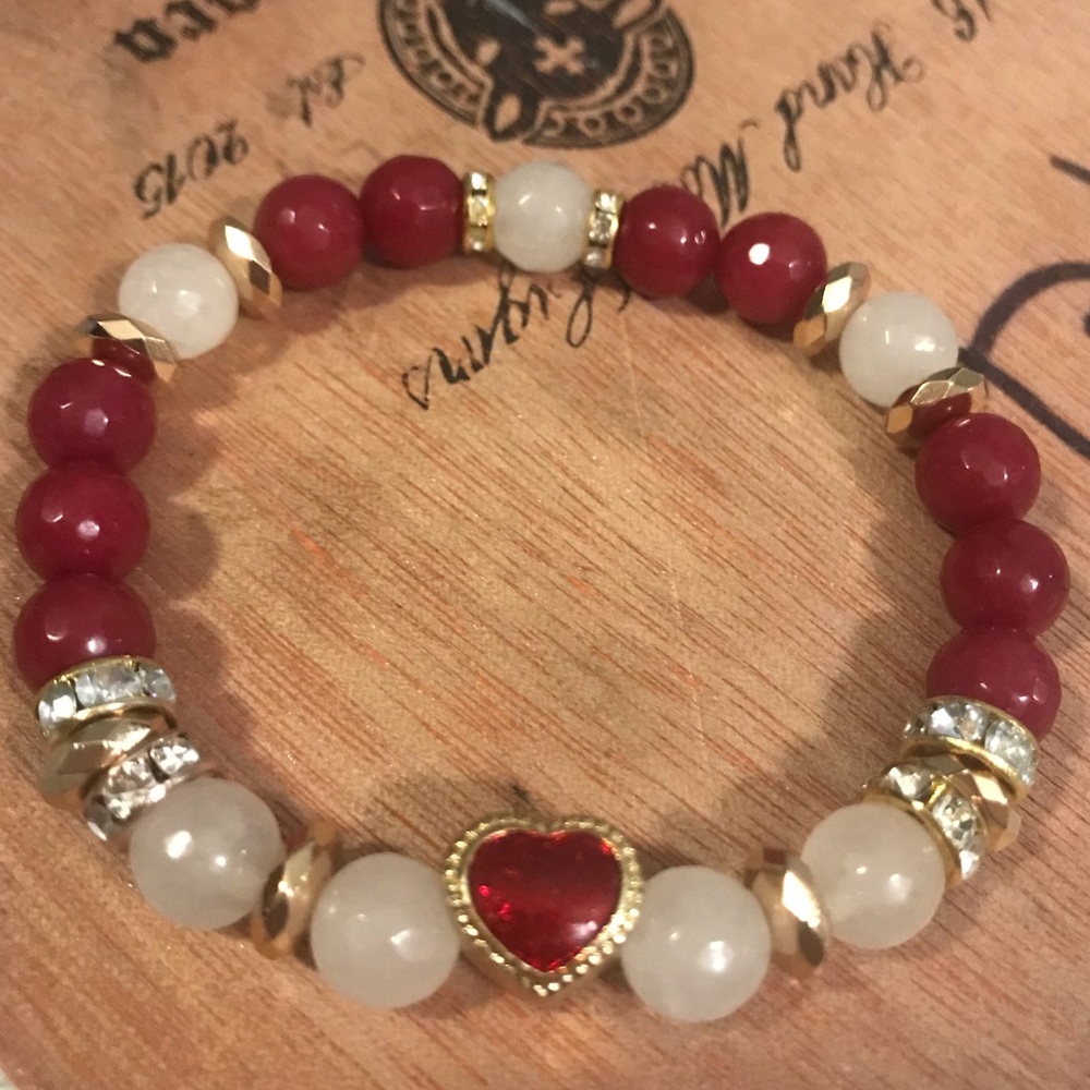 Ruby Jade & Snow Quartz Healing Crystal Bracelet